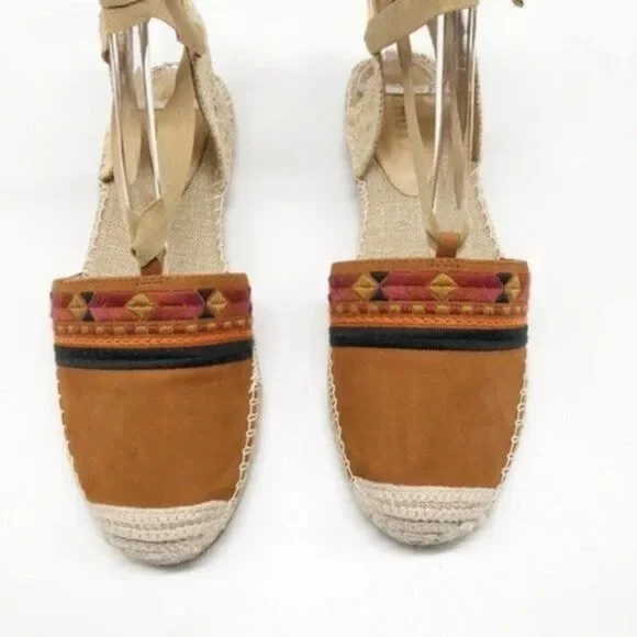 SCHUTZ Suede Lace Up Embroidered Espadrille Flats - Picture 4 of 7
